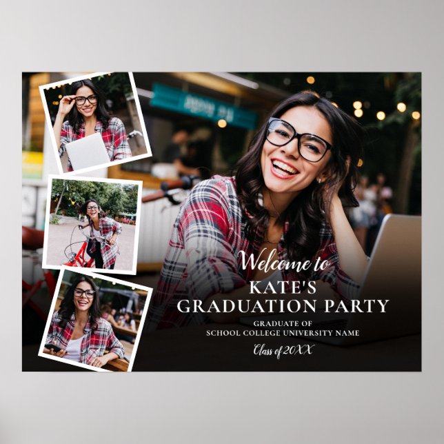 4 Photo Collage Graduation Party Affiche de bienve (Devant)