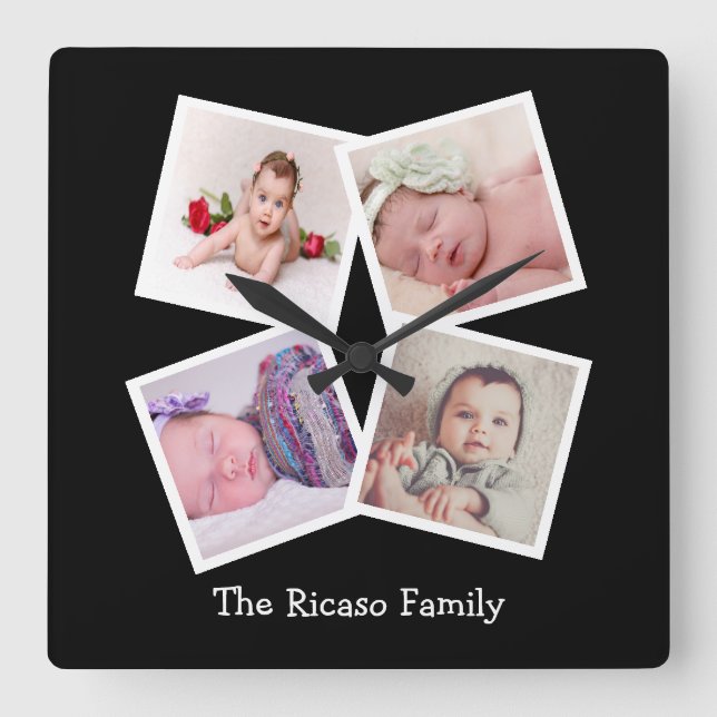 4 Photo Collage Personalized Quadratische Wanduhr (Vorderseite)