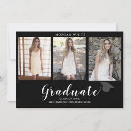 4 Photo Collage Simple Modern Black Graduation  Ankündigung