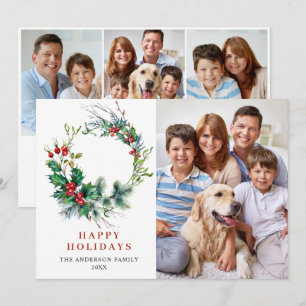 4 PHOTO Couronne de Noël Holly Berry Carte de vœux
