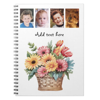 4 photo custom text gerbera flowers white notizblock