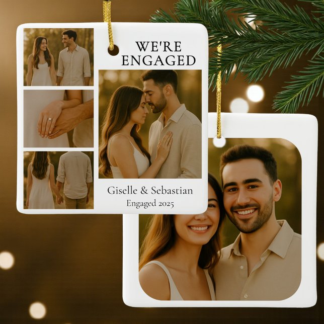 4 Photo Engagement Collage Christmas Keramikornament (Von Creator hochgeladen)