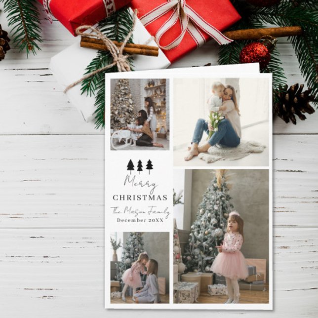 4 Photo Family Christmas Card Trees Design Karte (Von Creator hochgeladen)