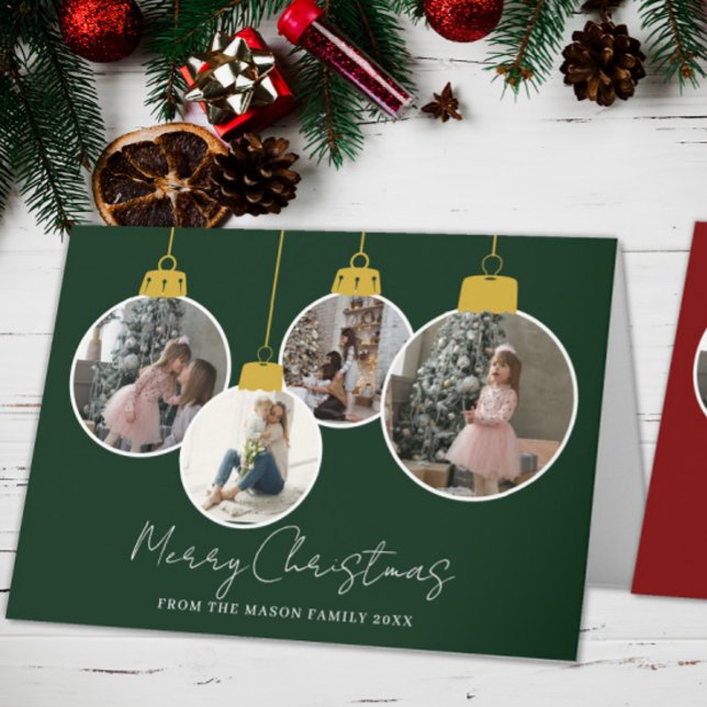 4 photo Merry Christmas bauble Photo Card Dankeskarte (Von Creator hochgeladen)