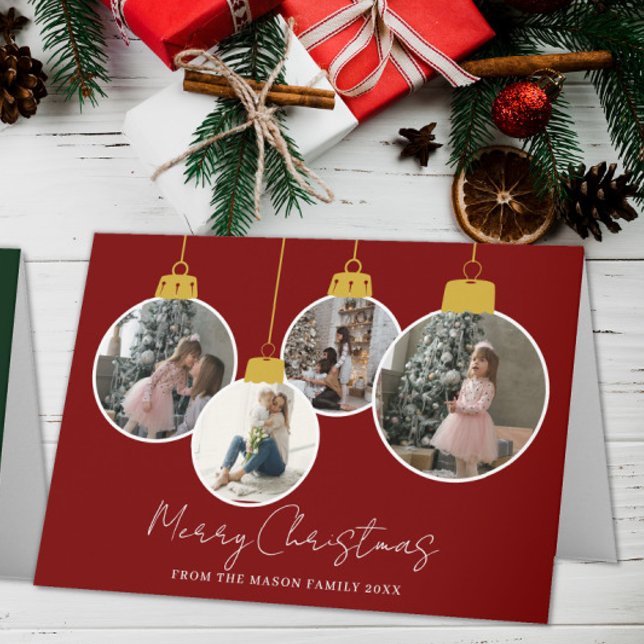 4 photo Merry Christmas bauble Photo Card Dankeskarte (Von Creator hochgeladen)