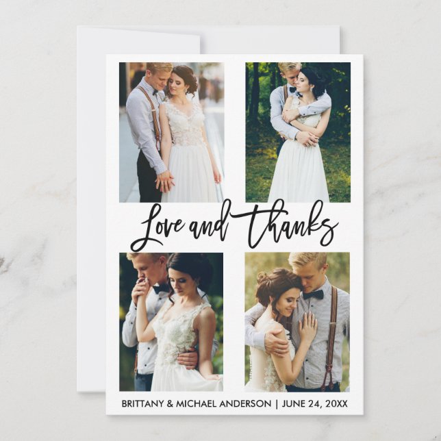 4 Photo Moderne Brush Script Amour Merci Mariage (Devant)