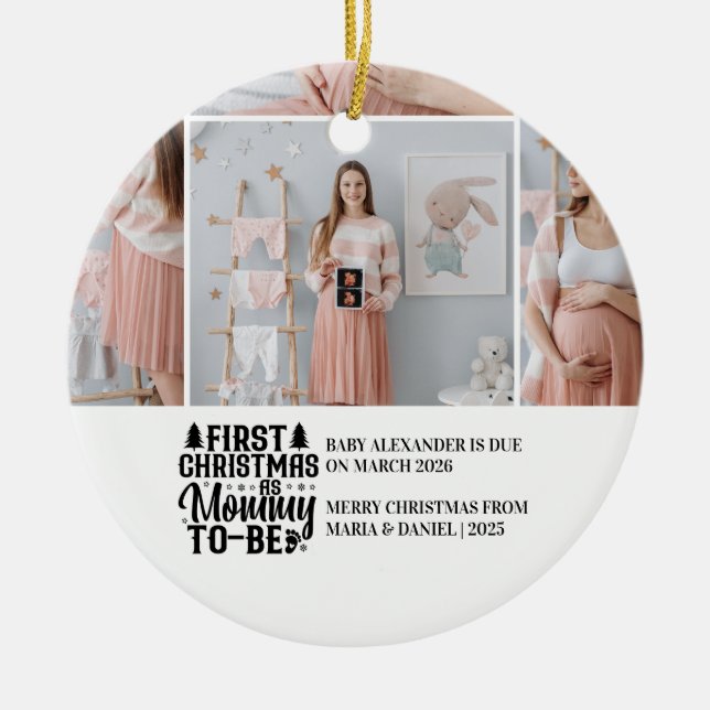 4 Photo Mommy to be Christmas Pregnancy  Keramik Ornament (Vorne)