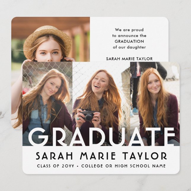 4 Photo Simple Modern Bold Typography Graduation Ankündigung (Vorne/Hinten)