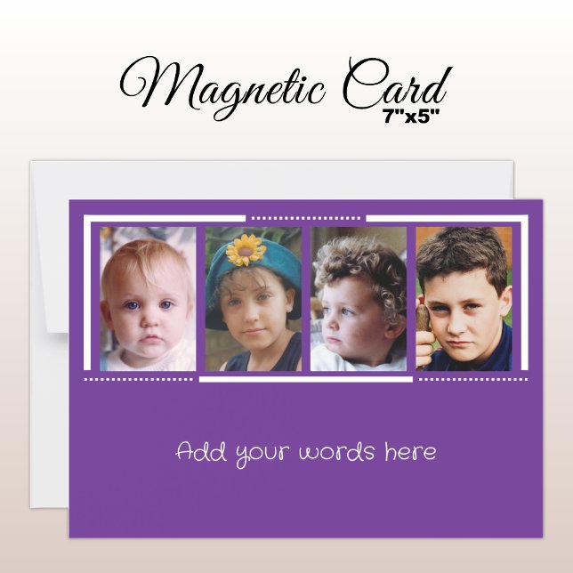 4 photo texte personnalisé carte magnétique violet (Créateur téléchargé)