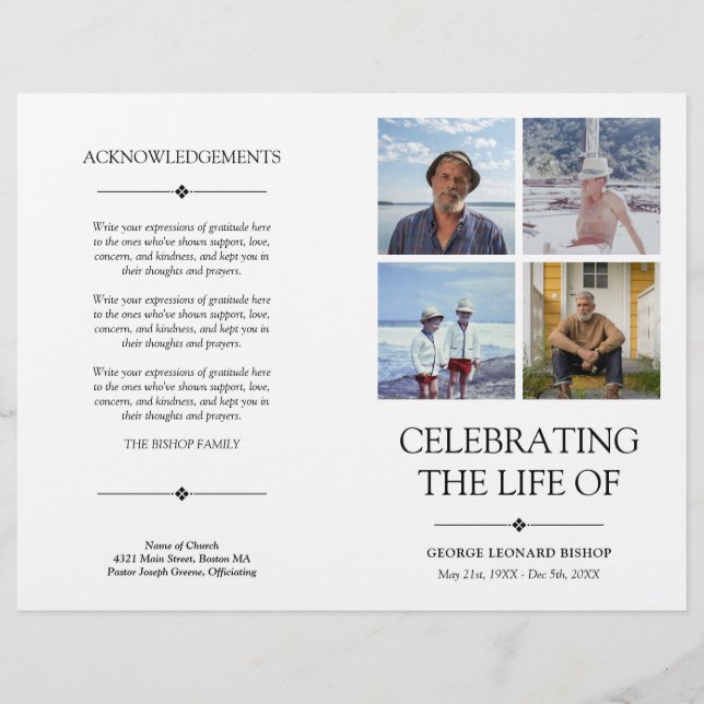 4 Photos Célébration de la vie Programme funéraire (Devant)