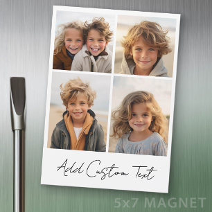 4 photos en collage - Magnet blanc avec texte manu