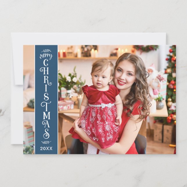 4 photos Joyeux Noël bleu famille Carte de vacance (Devant)