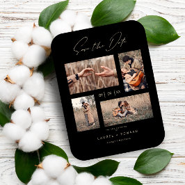 4 Photos Modern Collage Wedding Wimshical Script Magnet