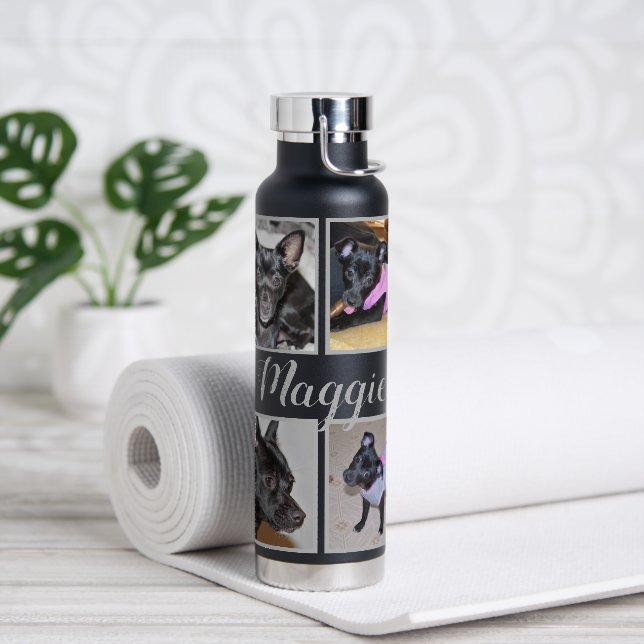 4 Photos personnalisables | Bouteille d'eau noire (Yoga)
