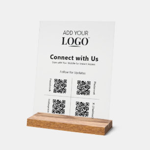4 QR Code Social Media Connect mit Uns Logo Modern Acrylschild