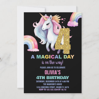 4. Rainbow Unicorn Geburtstag Einladung Wassercolo