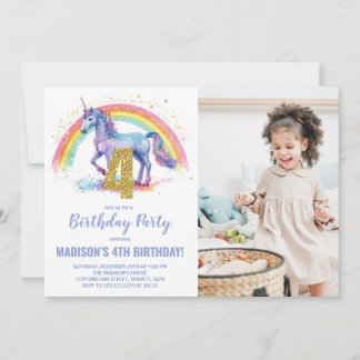 4. Rainbow Unicorn Geburtstag Einladungen Foto