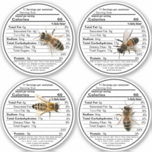 4 realistische Bienen 2,75" Honey Nutrition Fact L Aufkleber