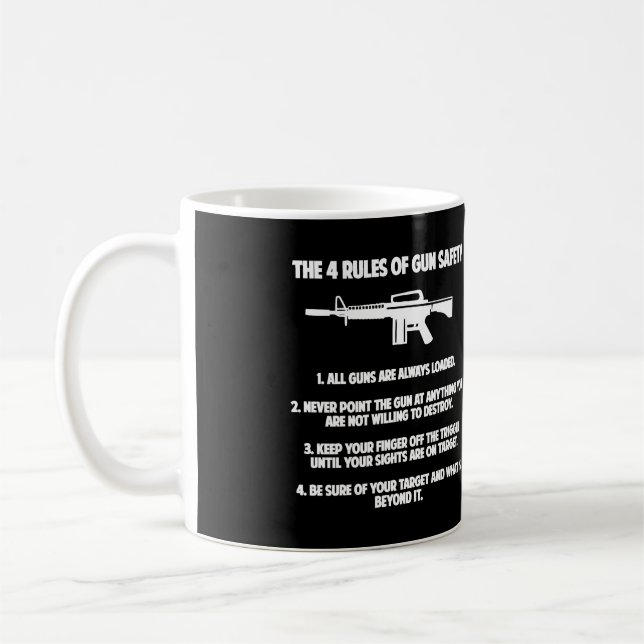 4 Regeln für die Sicherheit von Schusswaffen - gut Kaffeetasse (Links)