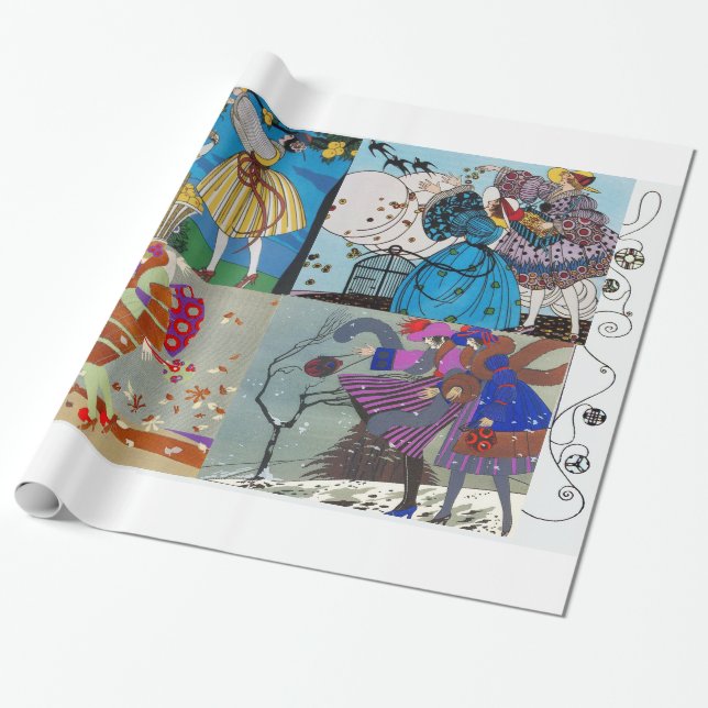 4 SAISONEN ARTDECO SCHÖNHEIT FASHION ILLUSTRATIONE GESCHENKPAPIER (Ungerollt)