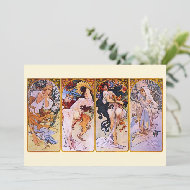 4 Saisons von Alphonse Mucha, Vintager Jugendstil Einladung (Stehend Vorderseite)