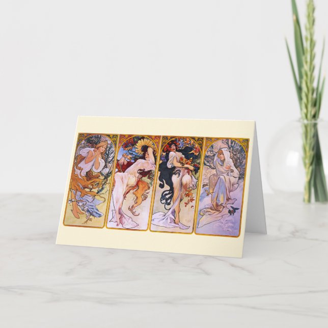4 Saisons von Alphonse Mucha, Vintager Jugendstil Karte (Vorderseite)
