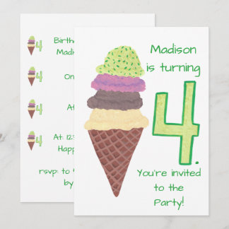 4 Schotte Eiscreme Geburtstagsparty Einladungen