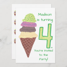 4 Scoops of Ice Cream Invitations de fête d'annive