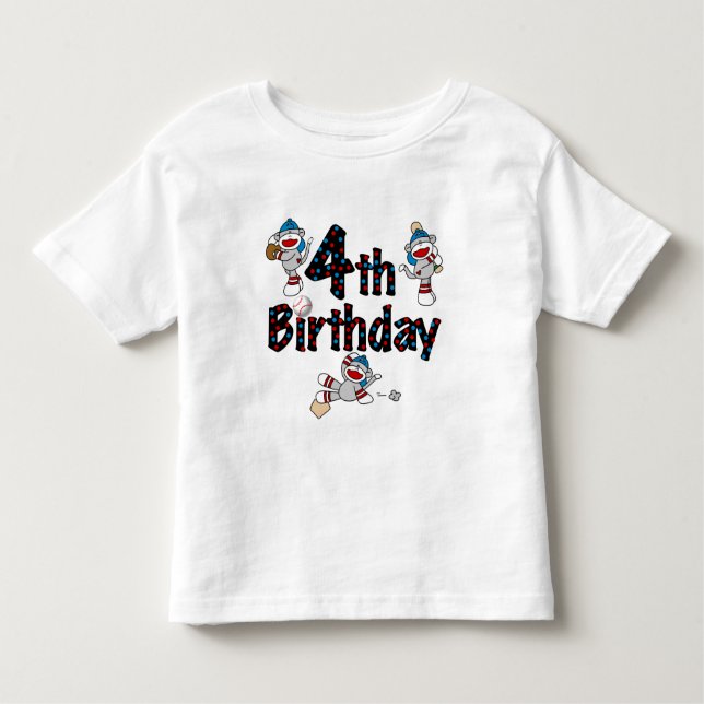 4. Sock Monkey Baseball Geburtstag Kleinkind T-shirt (Vorderseite)