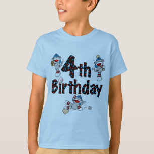4. Sock Monkey Baseball Geburtstag T-Shirt