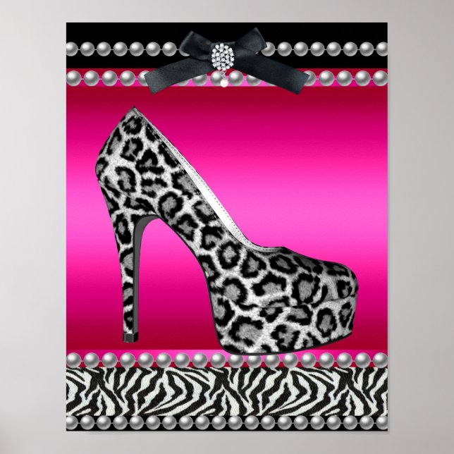 4 Stephanie Banner Hot Pink Zebra Leopard Poster (Vorne)