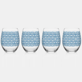 4 Stück Stemless Wine Glasses | BOHEMISCHE BLUES Weinglas Ohne Stiel