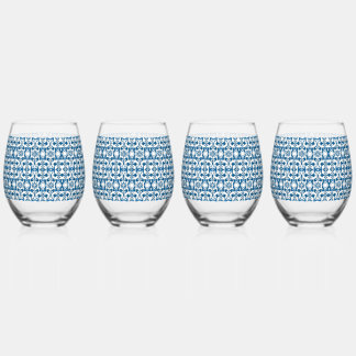 4 Stück Stemless Wine Glasses | BOHEMISCHE BLUES Weinglas Ohne Stiel
