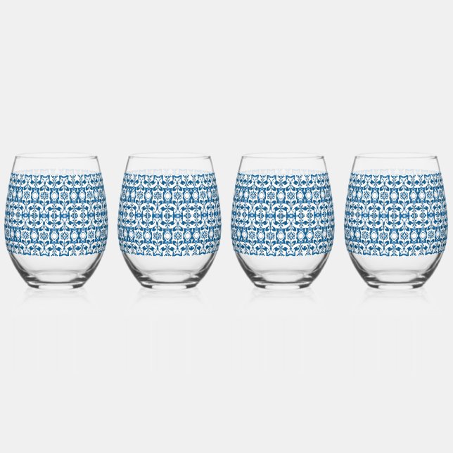 4 Stück Stemless Wine Glasses | BOHEMISCHE BLUES Weinglas Ohne Stiel (Vorderseite)