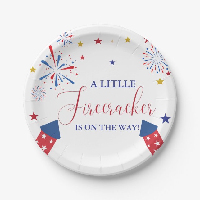 4 t Juli Unabhängigkeitsfirecracker Baby Shower Pappteller (Vorderseite)