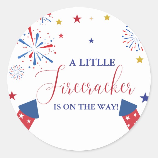 4 t Juli Unabhängigkeitsfirecracker Baby Shower Runder Aufkleber (Vorderseite)
