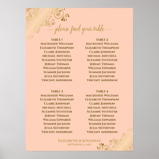 4 Tabelle Korallenpfirsiche und Hochzeitskarte Poster (Vorne)