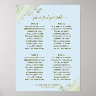 4 Tabelle Powder Blue & Gold Hochzeitskarte Poster