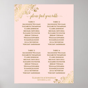 4 Tabelle Rosa und Gold Hochzeitskarte Poster