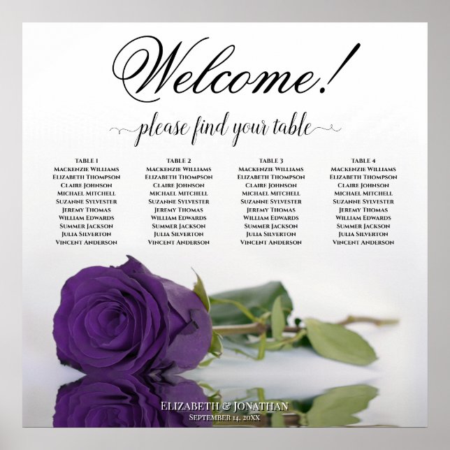 4 Tabelle Royal Lila Rose Elegante Sitzkarte Poster (Vorne)