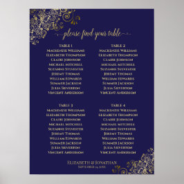 4 Table Lacy Gold Hochzeitskarte Navy Blue Poster
