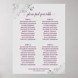 4 Table Wedding Chart Magenta auf Grau Poster