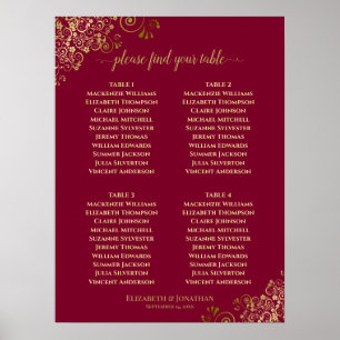 4 Tableau Élégant Gold & Burgundy Seating Chart