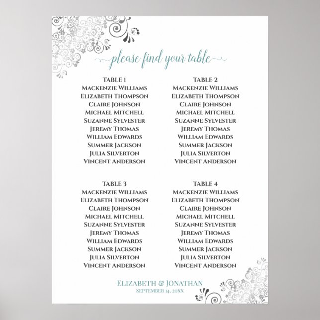 4 Tableau Frills Mariage Sièges Turquoise sur blan (Devant)