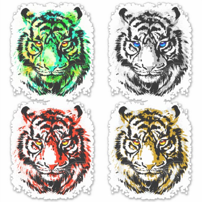 4 Tigerkopfaufkleber - Tiger-Aufkleber Aufkleber (Vorderseite)