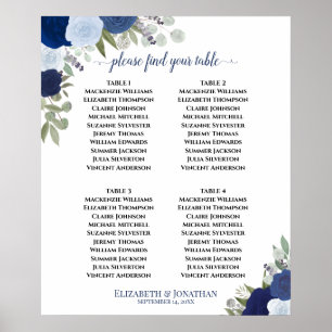 4-Tisch-Blumen-Boho-Hochzeits-Sitzplan Poster