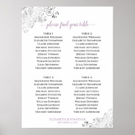 4 Tischlacy Hochzeitskartentabelle Lavendel Weiß Poster