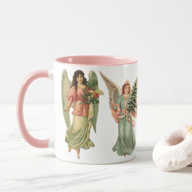 4 Verschiedene Viktorianische Engel, Weihnachtsfei Tasse (Mit Donut)