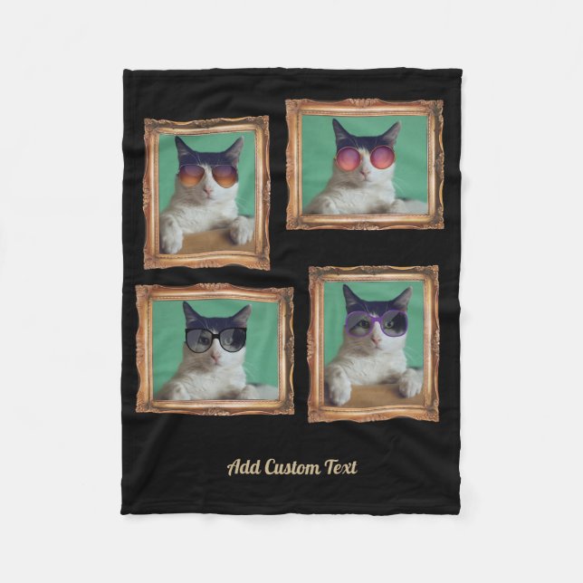 4 Vintage Bilderrahmen-Katzen-Familie Fleecedecke (Vorderseite)