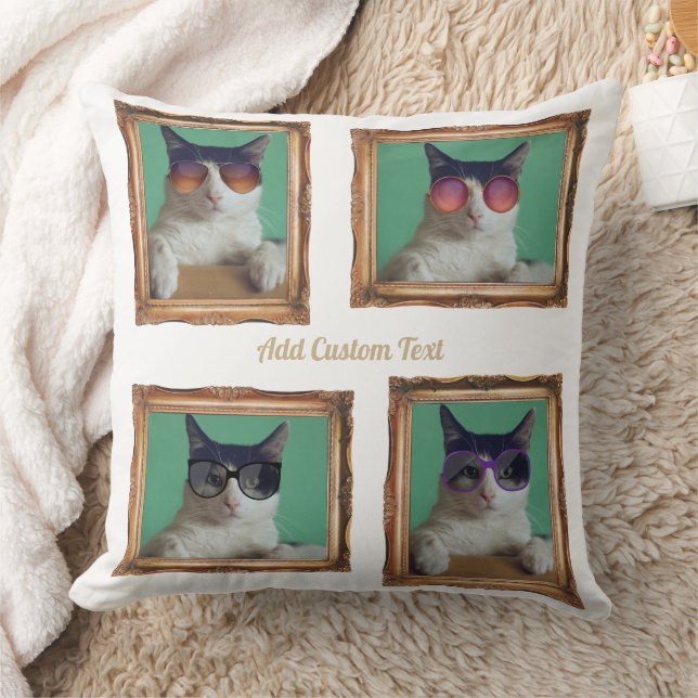 4 Vintage Bilderrahmen-Katzen-Familie Kissen (Decke)